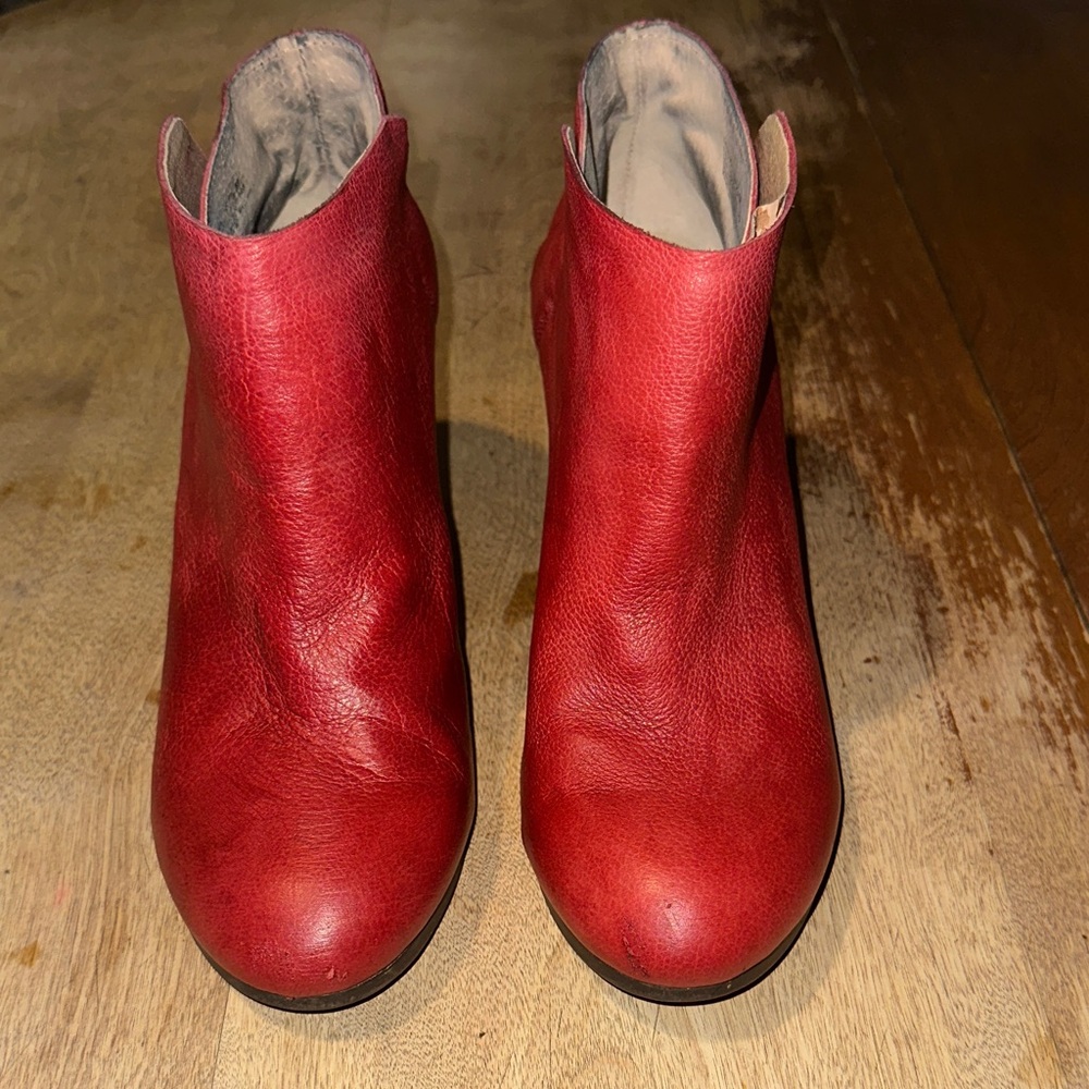 Latigo SlipOn Red Leather Ankle Boots Sonoma Booties Brown Stacked Heel